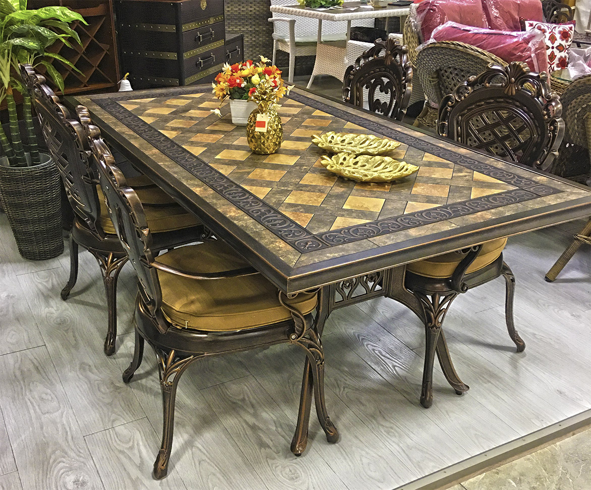 Обеденный стол с мозаикой на веранду, уличная мебель для ресторана и пансионата, Кованый обеденный стол из литого чугуна и алюминия, столешница с мозаикой из керамической плитки, мебель для дачи